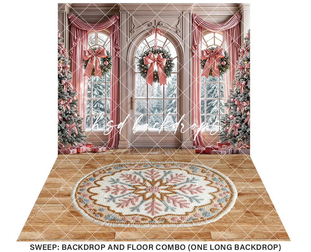 Pink Christmas Waltz Window Studio Backdrop (sweep options)