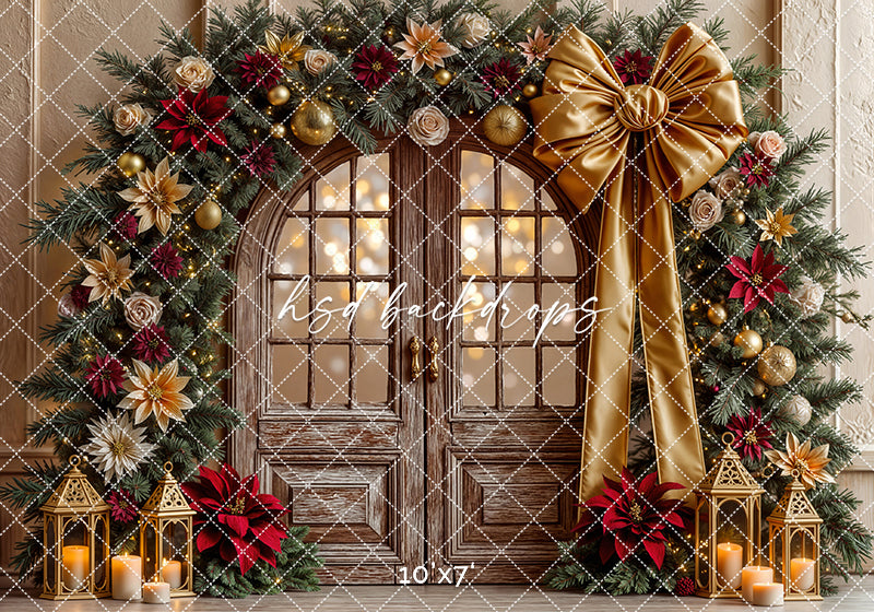 Golden Bow Garland Door * Christmas Photo Background (sweep options)