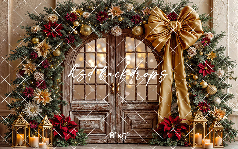 Golden Bow Garland Door * Christmas Photo Background (sweep options)