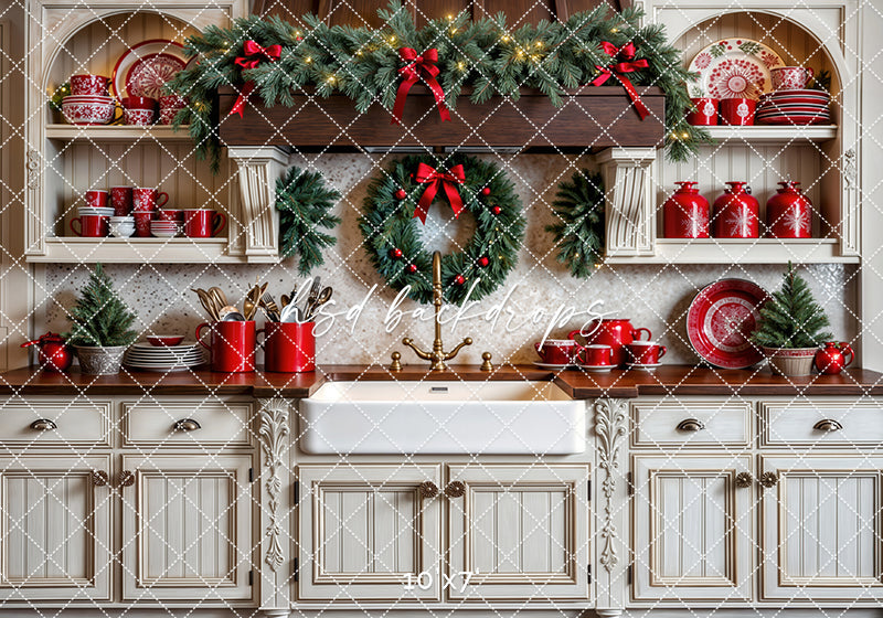 Cup of Cheer Christmas Kitchen Backdrop (sweep options)
