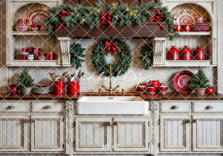 Cup of Cheer Christmas Kitchen Backdrop (sweep options)