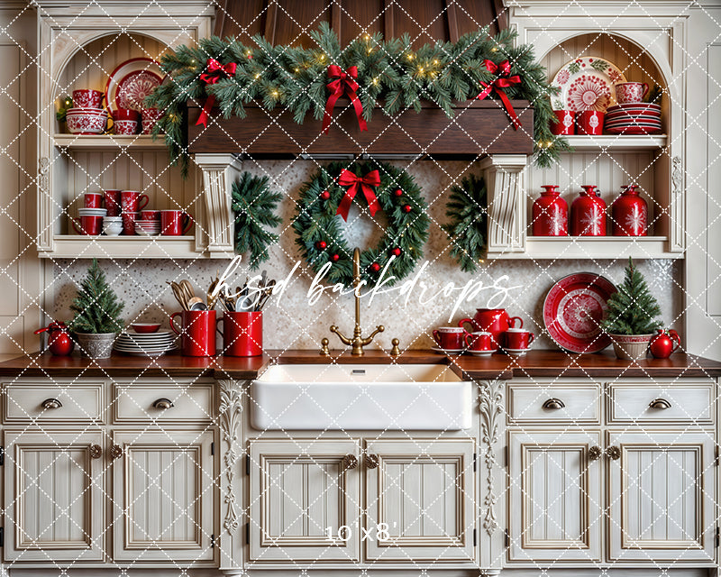 Cup of Cheer Christmas Kitchen Backdrop (sweep options)