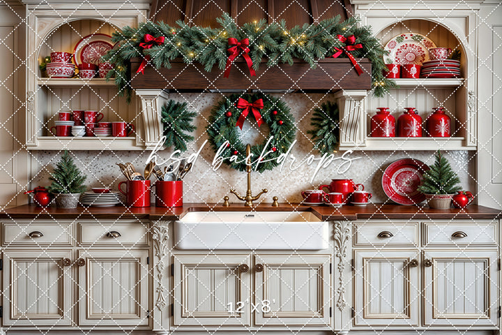 Cup of Cheer Christmas Kitchen Backdrop (sweep options)
