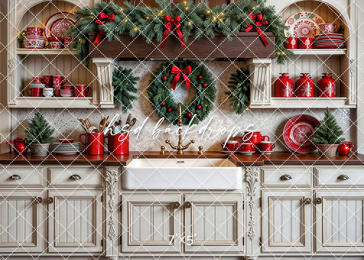 Cup of Cheer Christmas Kitchen Backdrop (sweep options)