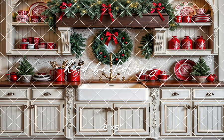 Cup of Cheer Christmas Kitchen Backdrop (sweep options)