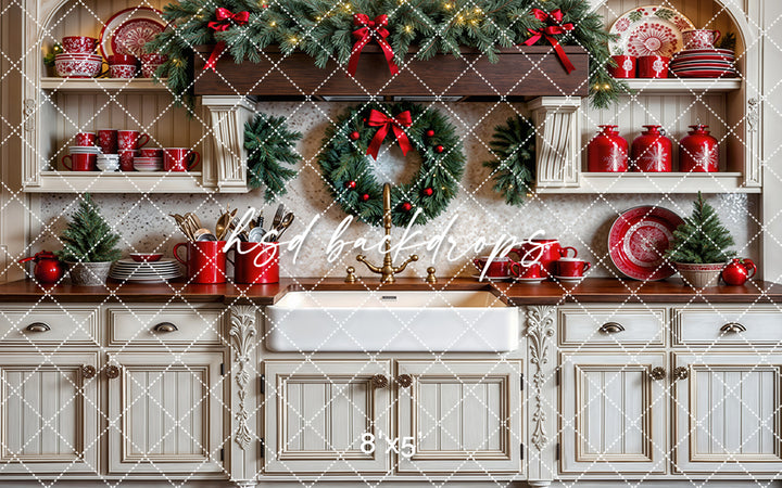 Cup of Cheer Christmas Kitchen Backdrop (sweep options)