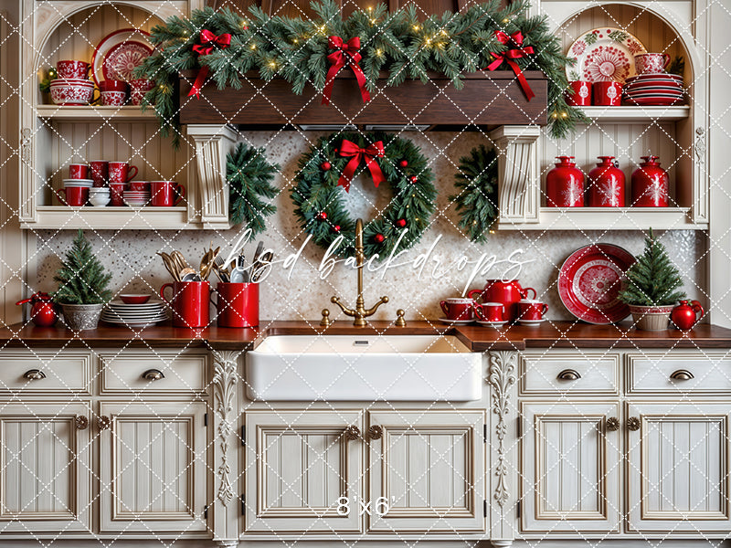 Cup of Cheer Christmas Kitchen Backdrop (sweep options)