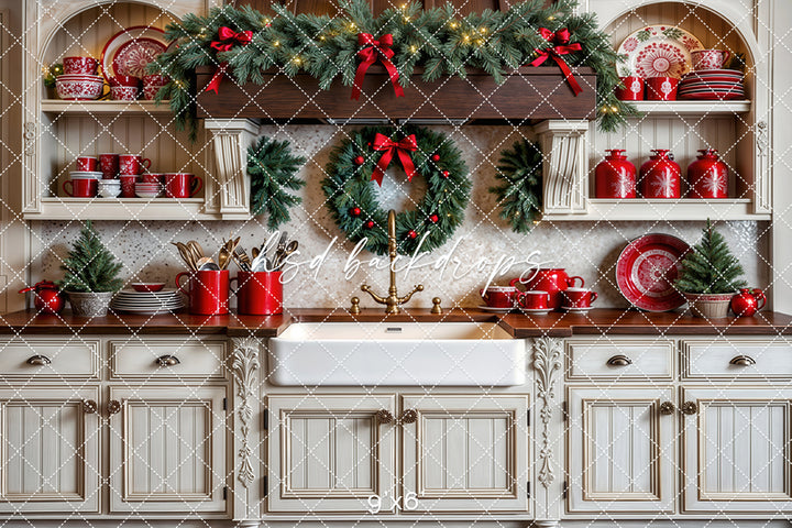 Cup of Cheer Christmas Kitchen Backdrop (sweep options)