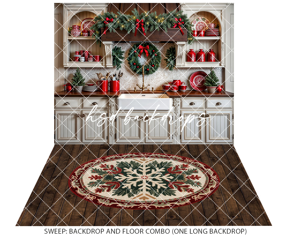 Cup of Cheer Christmas Kitchen Backdrop (sweep options)