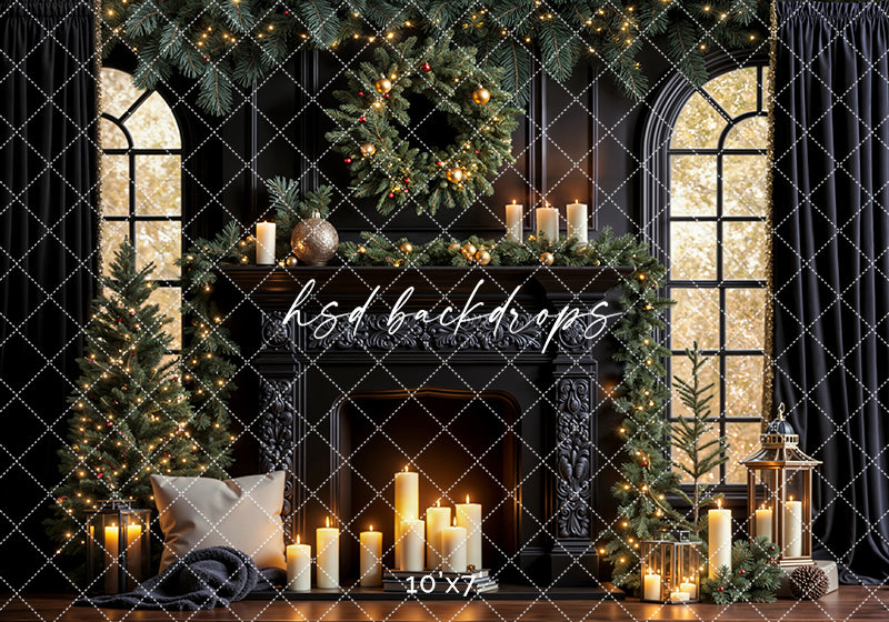 Midnight Manor Christmas Fireplace Photo Backdrop (sweep options)