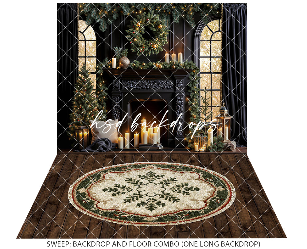Midnight Manor Christmas Fireplace Photo Backdrop (sweep options)