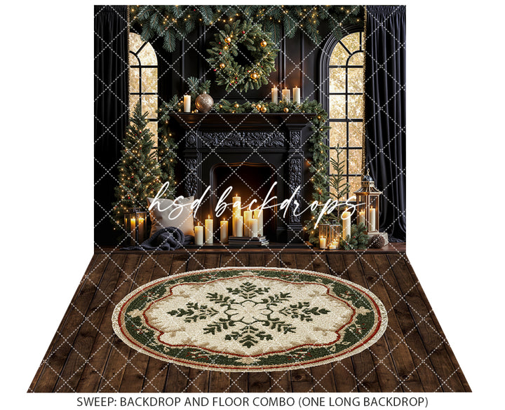 Midnight Manor Christmas Fireplace Photo Backdrop (sweep options)