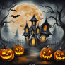 Spooky Halloween Photo Backdrop of a Haunted House
