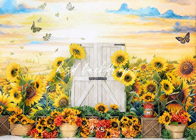 Fall Sunflower Farm Door - HSD Photography Backdrops