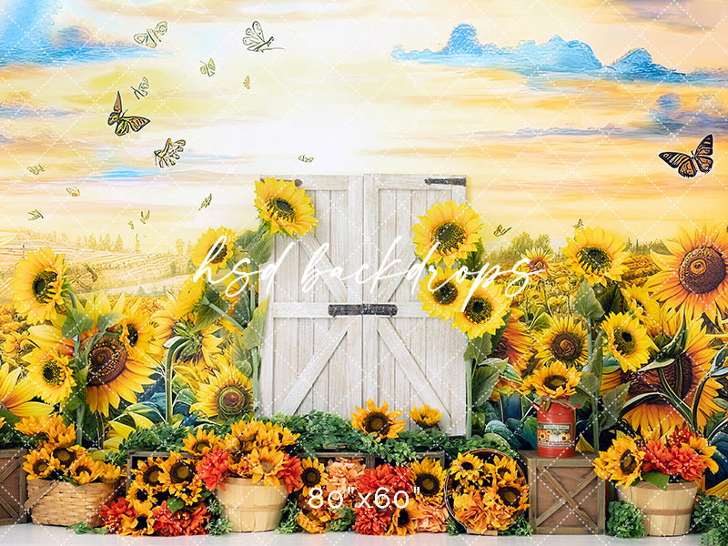 Fall Sunflower Farm Door - HSD Photography Backdrops