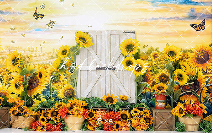Fall Sunflower Farm Door - HSD Photography Backdrops