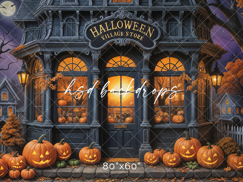 Halloween Village Store Photography Backdrop