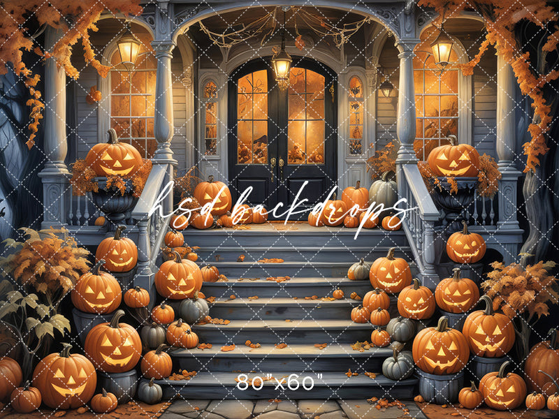 Haunted House Stairs Halloween photoshoot backdrop