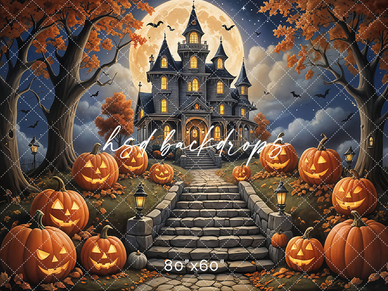 Haunted Halloween Castle Halloween photo shoot backdrop