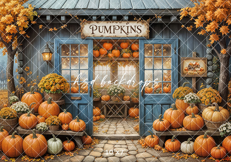 Blue Pumpkin Patch Barn (sweep options) - HSD Photography Backdrops