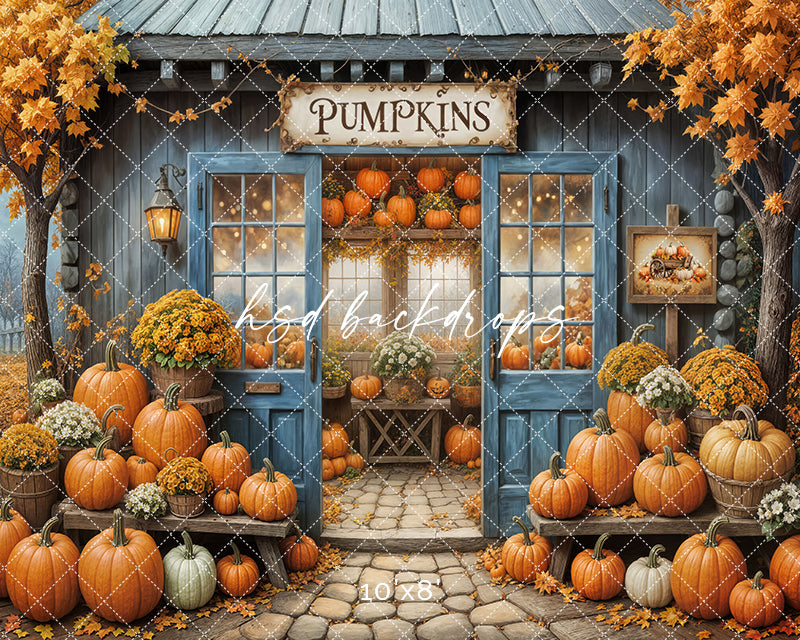 Blue Pumpkin Patch Barn (sweep options) - HSD Photography Backdrops