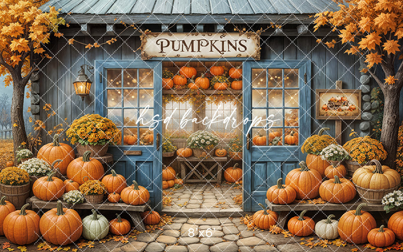 Blue Pumpkin Patch Barn (sweep options) - HSD Photography Backdrops
