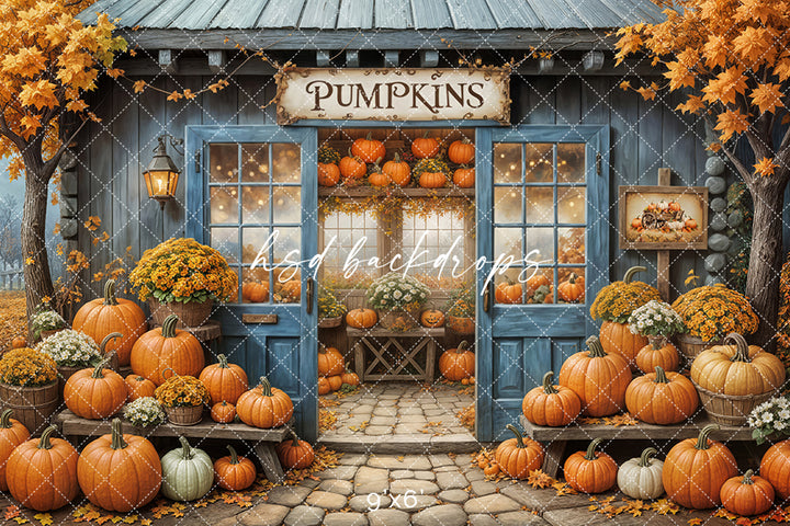 Blue Pumpkin Patch Barn (sweep options) - HSD Photography Backdrops