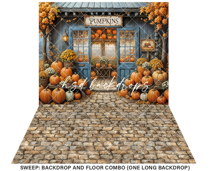 Blue Pumpkin Patch Barn (sweep options) - HSD Photography Backdrops