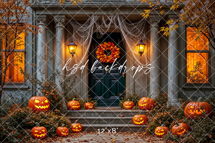Jack-O'-Lantern Manor Halloween Studio Backdrop (sweep options)