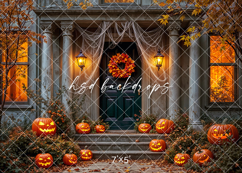 Jack-O'-Lantern Manor Halloween Studio Backdrop (sweep options)