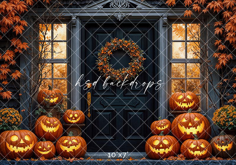 Haunted Pumpkin Porch Fall & Halloween Backdrop (sweep options)