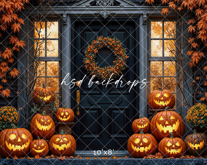 Haunted Pumpkin Porch Fall & Halloween Backdrop (sweep options)