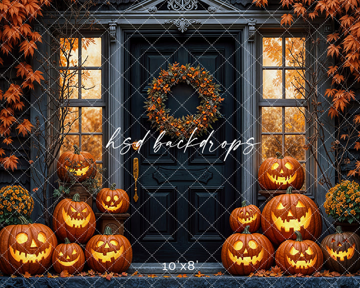 Haunted Pumpkin Porch Fall & Halloween Backdrop (sweep options)