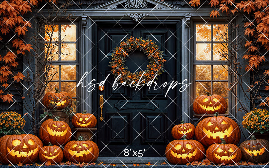 Haunted Pumpkin Porch Fall & Halloween Backdrop (sweep options)