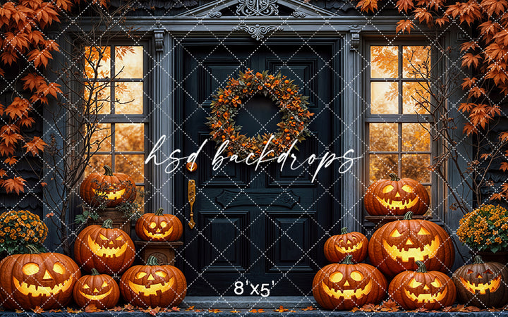 Haunted Pumpkin Porch Fall & Halloween Backdrop (sweep options)