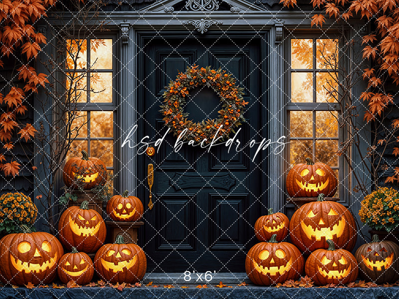 Haunted Pumpkin Porch Fall & Halloween Backdrop (sweep options)