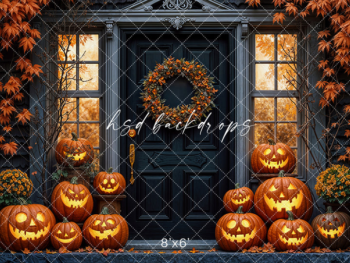 Haunted Pumpkin Porch Fall & Halloween Backdrop (sweep options)