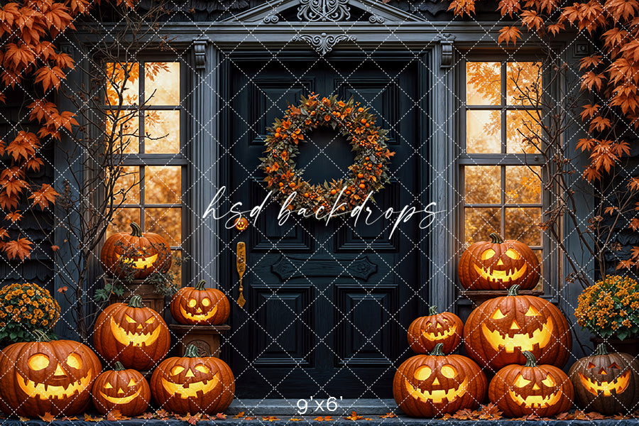 Haunted Pumpkin Porch Fall & Halloween Backdrop (sweep options)