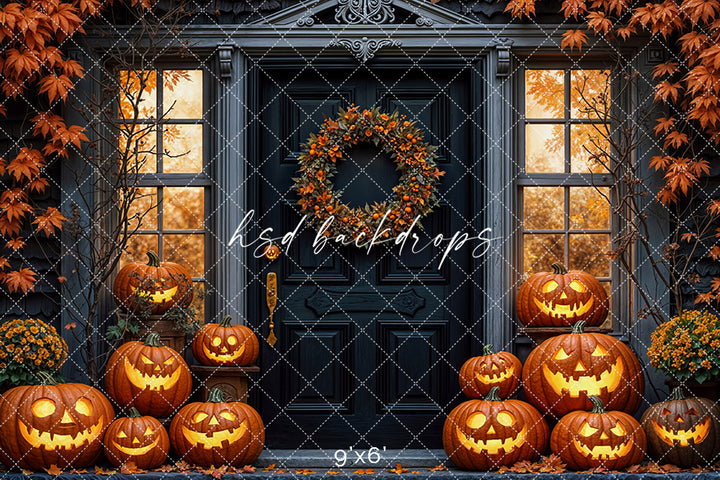 Haunted Pumpkin Porch Fall & Halloween Backdrop (sweep options)