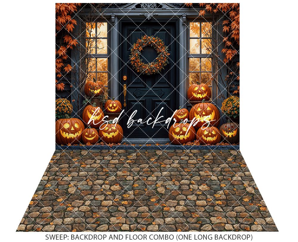 Haunted Pumpkin Porch Fall & Halloween Backdrop (sweep options)