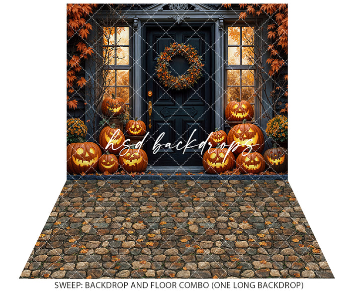 Haunted Pumpkin Porch Fall & Halloween Backdrop (sweep options)