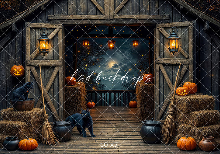 Black Cat Barn Halloween Studio Backdrop