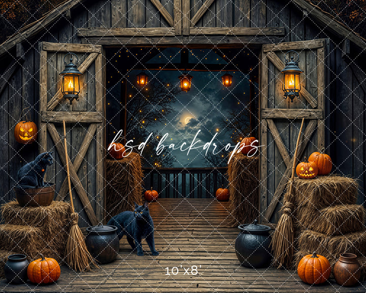 Black Cat Barn Halloween Studio Backdrop