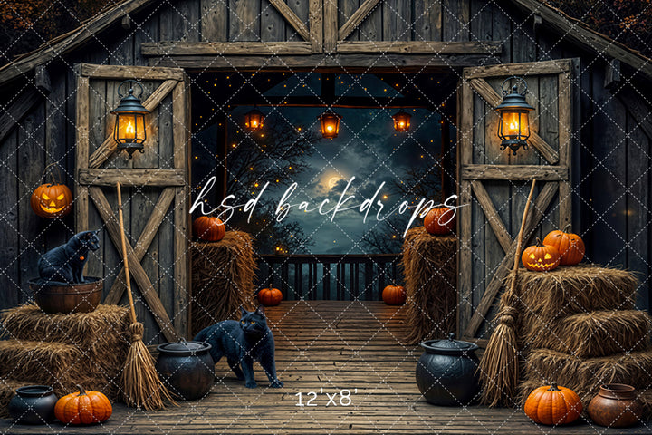Black Cat Barn Halloween Studio Backdrop