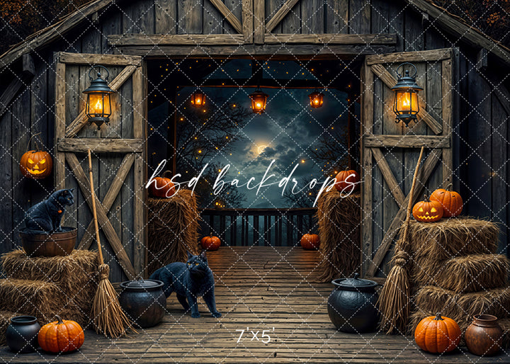 Black Cat Barn Halloween Studio Backdrop