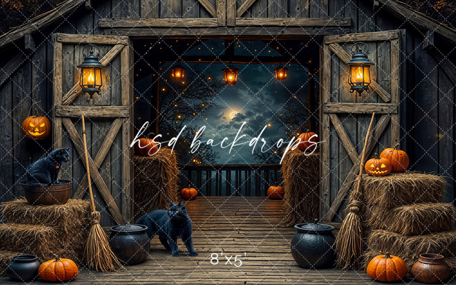 Black Cat Barn Halloween Studio Backdrop