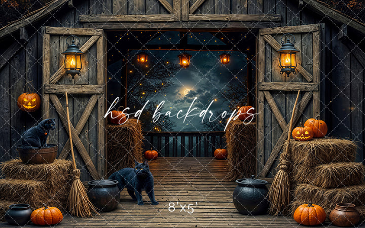 Black Cat Barn Halloween Studio Backdrop