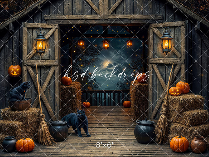 Black Cat Barn Halloween Studio Backdrop