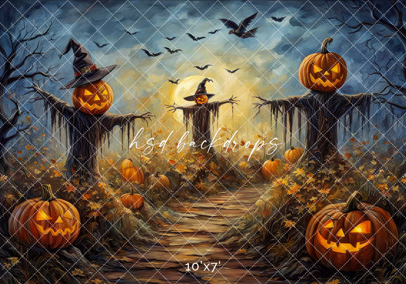 Haunted Scarecrow Field Fall & Halloween Backdrop
