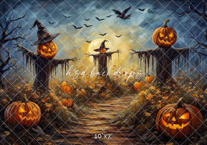 Haunted Scarecrow Field Fall & Halloween Backdrop